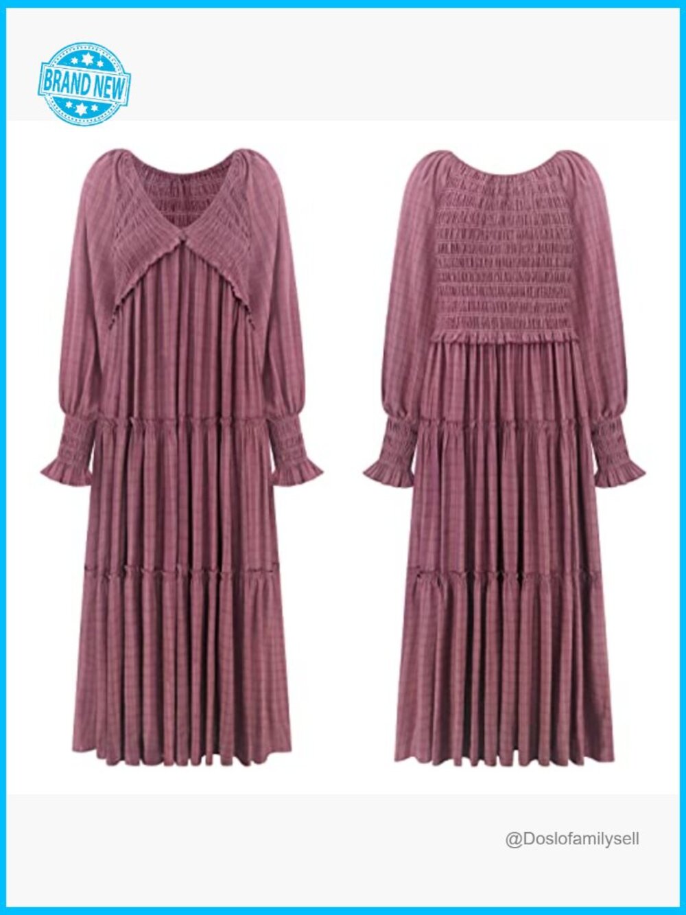 Long Sleeve V Neck Maxi Dress Empire Waist Boho Flowy Casual Elegant - Picture 6 of 7